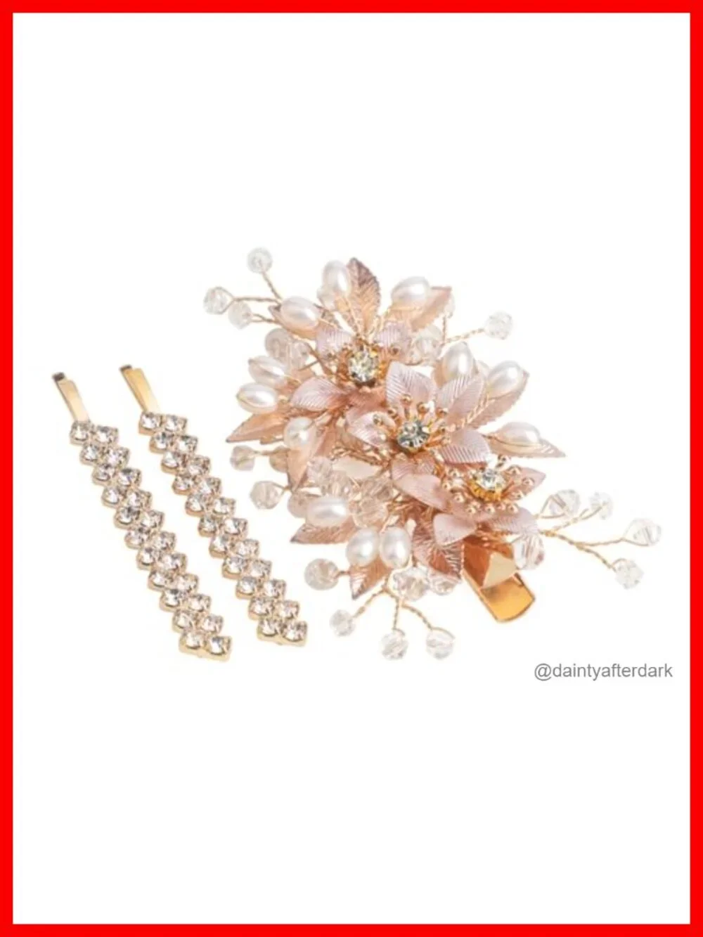 Floral Rhinestone Pearl Hair Clips, Set of 3, Alligator Clip & Bobby Pins